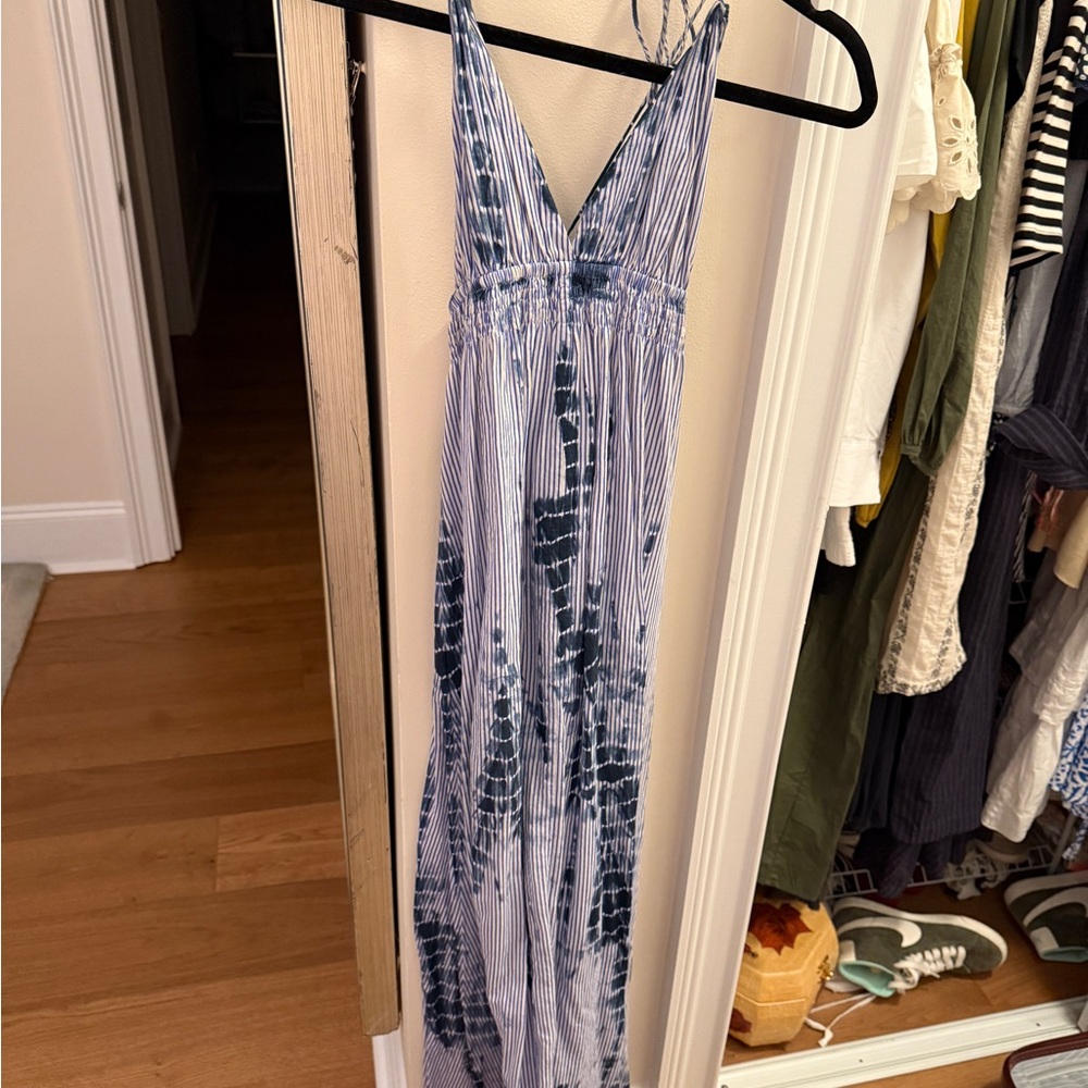 Blue and White Tie-Dye Maxi Dress